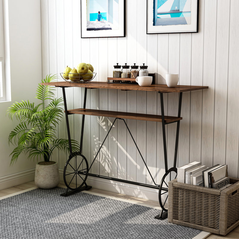 Isai Solid Wood Top Metal Base Dining Table, Toasted Barnwood