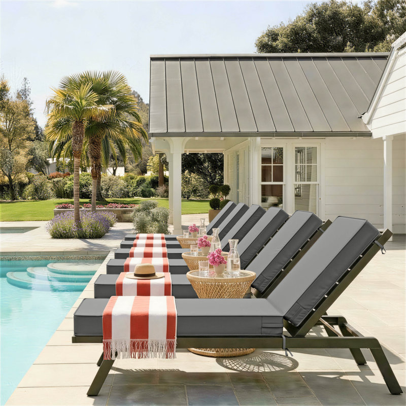 Outdoor Chaise Lounge Chair Cushion, Light Gray, 2, 80" W x 26" D