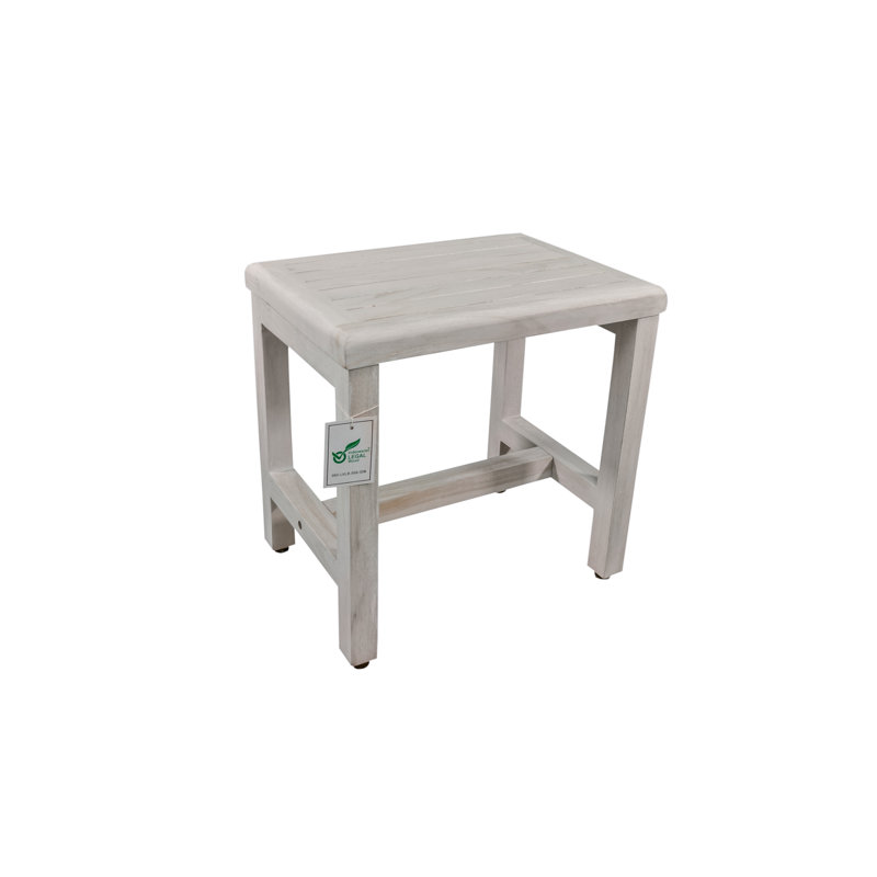 18" White Teak Wood Shower Safety Bench