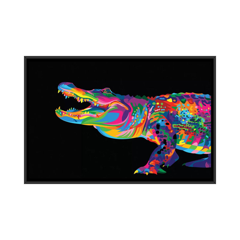 «Alligator», impression sur toile, H 18 po x l 26 po x P 1,5 po, Toile avec cadre noir, Pas de tapis