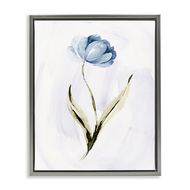 Fleur bleue à pétales, Cadre flottant gris lustré, H 21 po x l 17 po