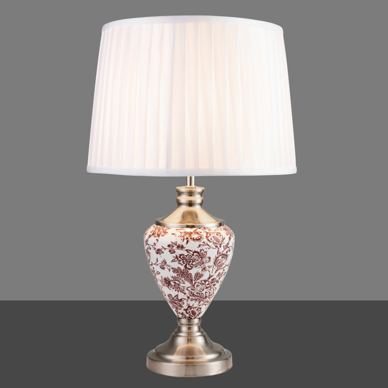 Bostrom 57cm Classic Toile de Jouy Vintage Style Table Lamp, Ivory, Red/Silver