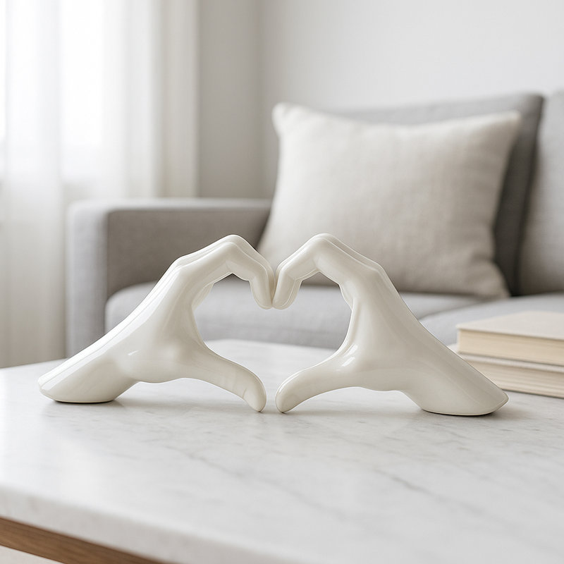 Millsap Ceramic Hand Heart Sculpture , White
