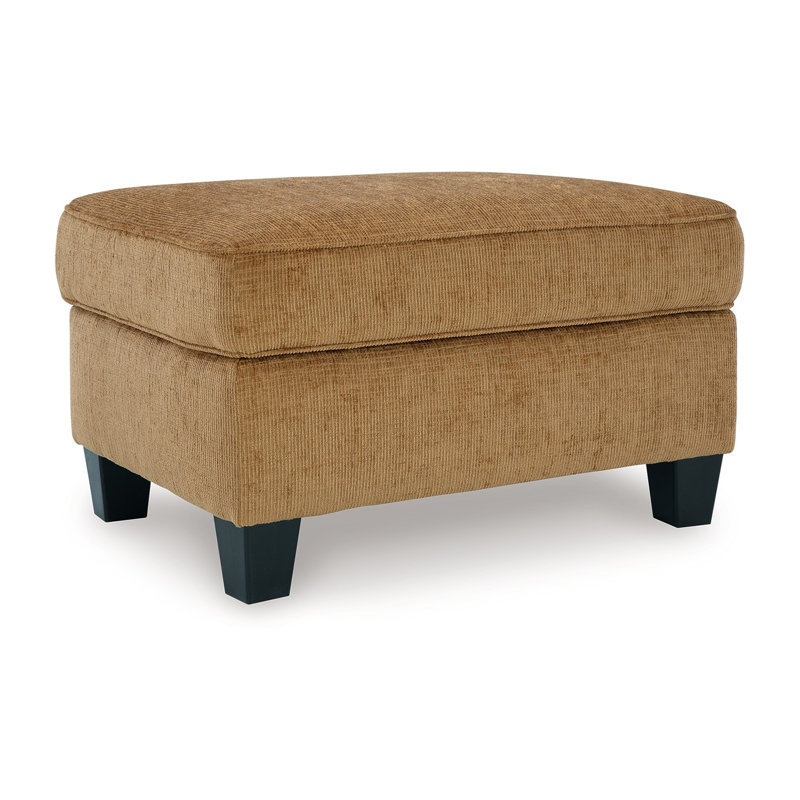 Erin Ottoman With Corner Block Frame, 33 Inch  Polyester, Light Brown