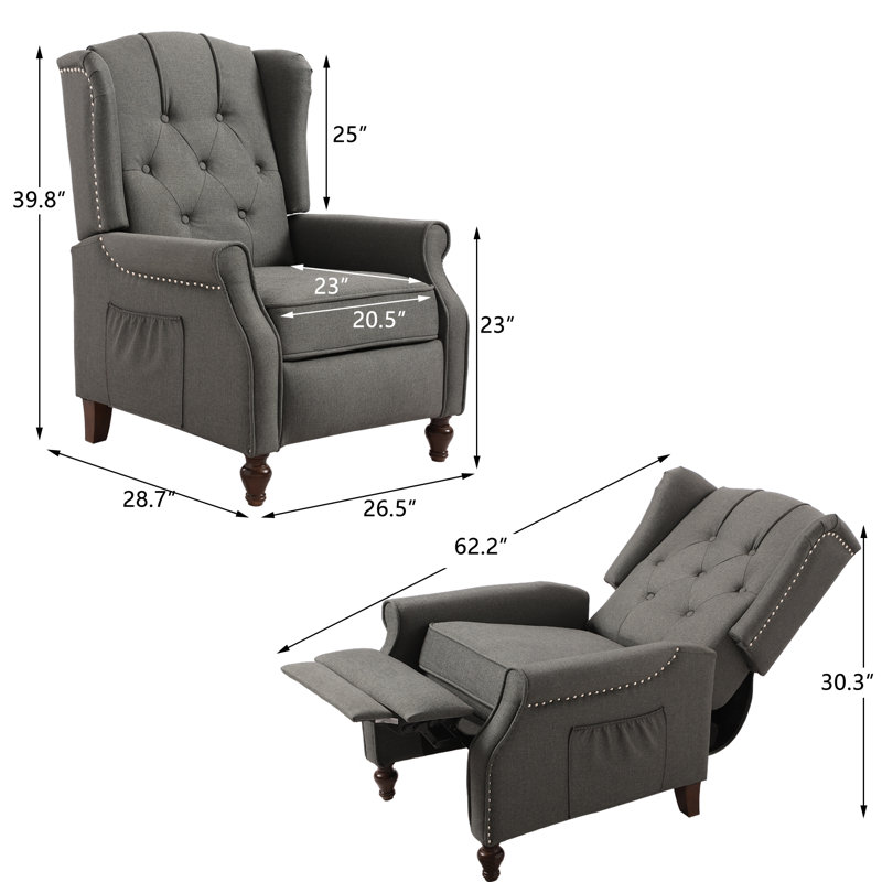 Accent Wingback Recliner Chair with Massage and Heat, Gray Linen Blend