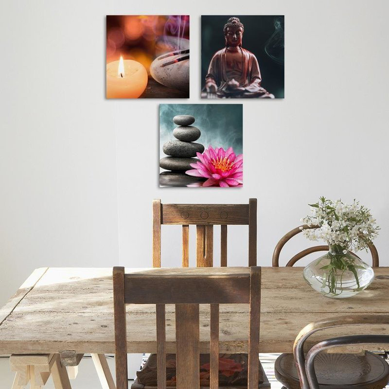 3-tlg. Fotodruck-Set Räucherwerk und Buddha