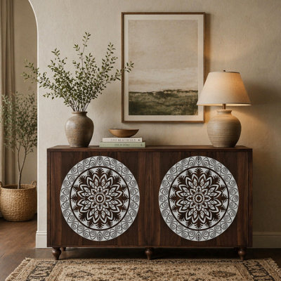 60" Boho Mandala 3D Embossed Sideboard Buffet Cabinet