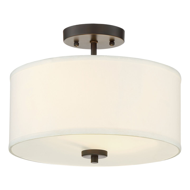 Ralston 13" W 2-Light Dimmable Semi-Flush Mount with Fabric Drum Shade, Oil Rubbed Bronze