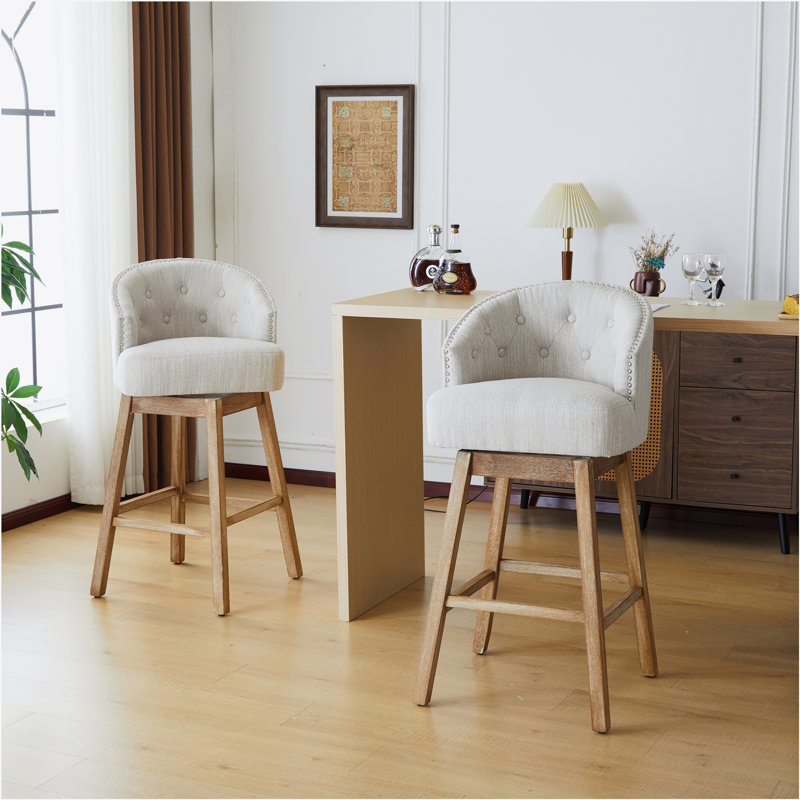 Tabourets de bar pivotants, Beige, Naturel