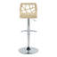 Tabouret de bar réglable avec pivot en métal chromé, bois naturel et similicuir crème avec repose-pieds arrondi en T - ensemble de 2