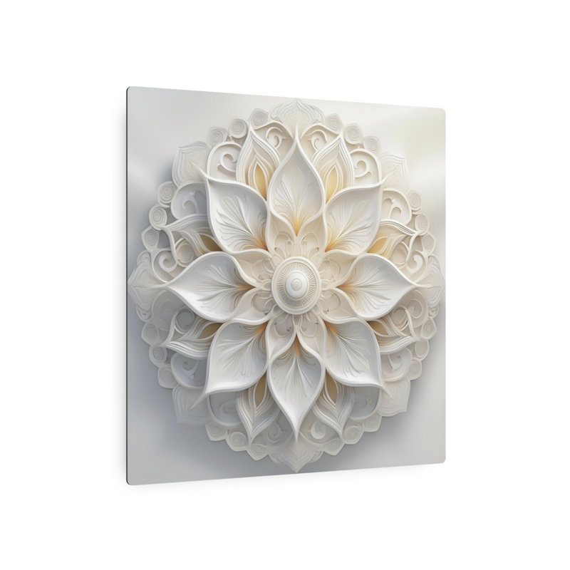 Mandala, blanc avec crème, motif floral