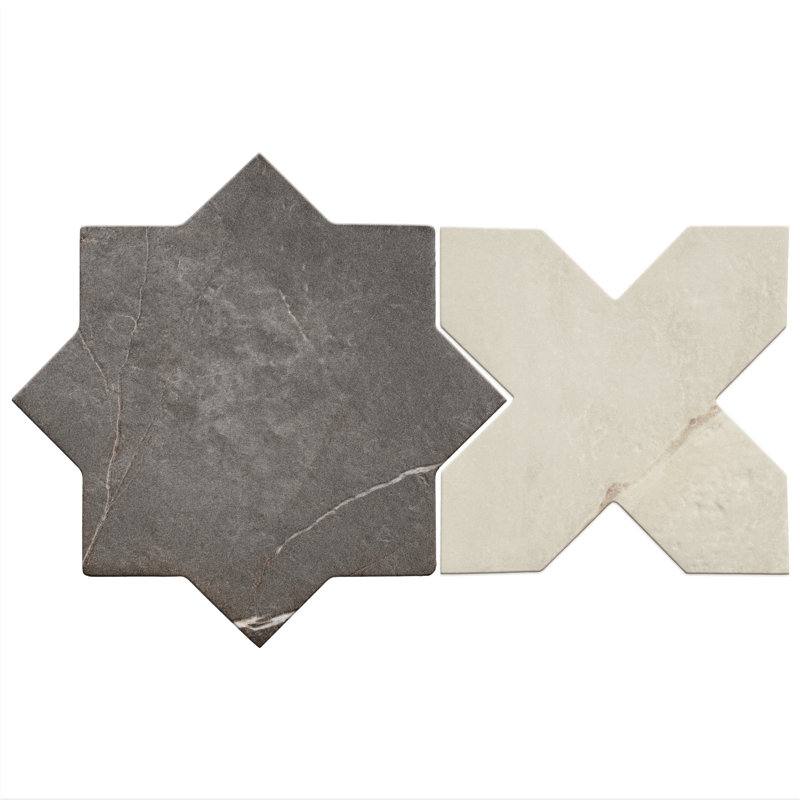 Istanbul Star with Cross 6 In. X 12 In. Porcelain Floor And Wall Tile Kit, Black/White