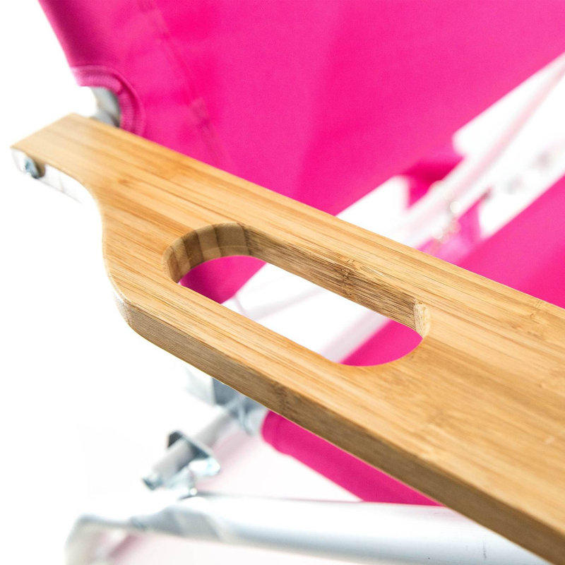 Pink Adjustable Aluminum Beach Lounger with Cushions and Arms