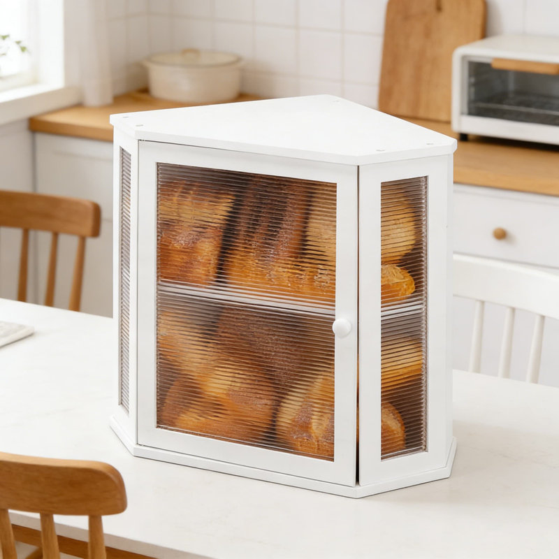 Boîte à pain en bambou pour comptoir de cuisine avec porte ondulée en acrylique, bac de rangement de pain à double couche de grande capacité avec fermeture magnétique et ventilation