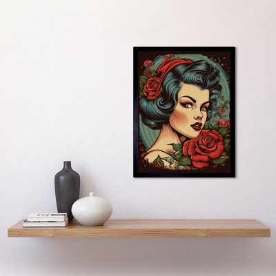 Aadhvika Snow White Roses Pin Up - Single Picture Frame Print