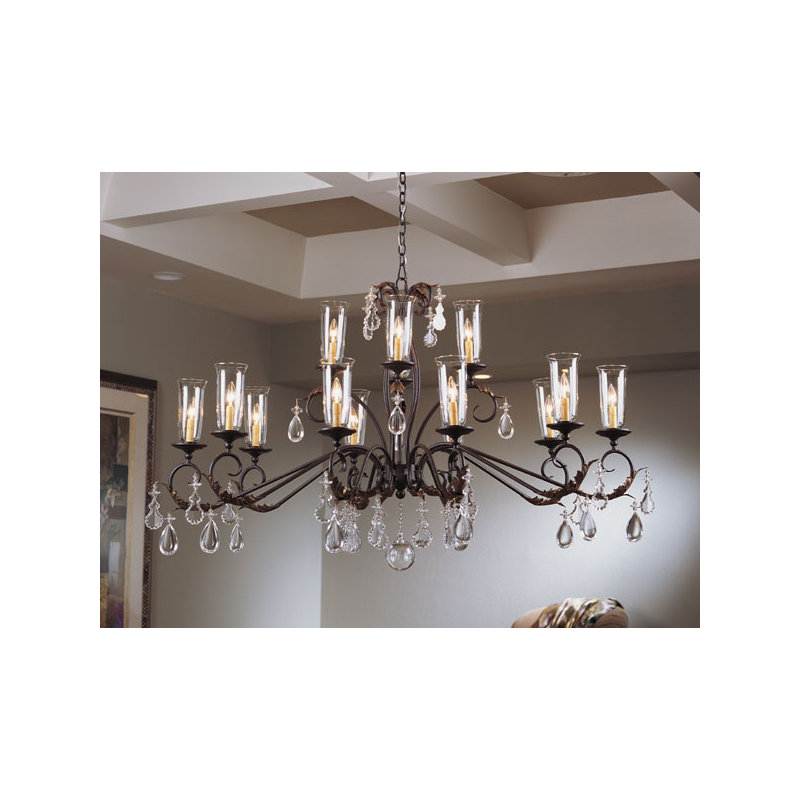 Lustre à niveaux 14 lumières Windsor, Épice cajun, Ouragan en verre transparent