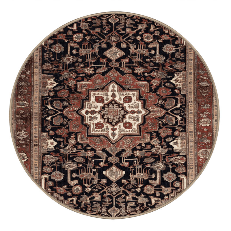 Machine Washable Persian Brown Area Rug, Round 8'