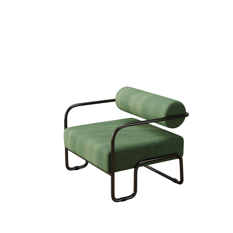 Fauteuil de salon en fer, gris, Velours côtelé vert foncé