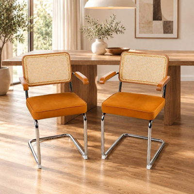 Modern Cantilever Upholstered Rattan Accent Chair Set Of 2
