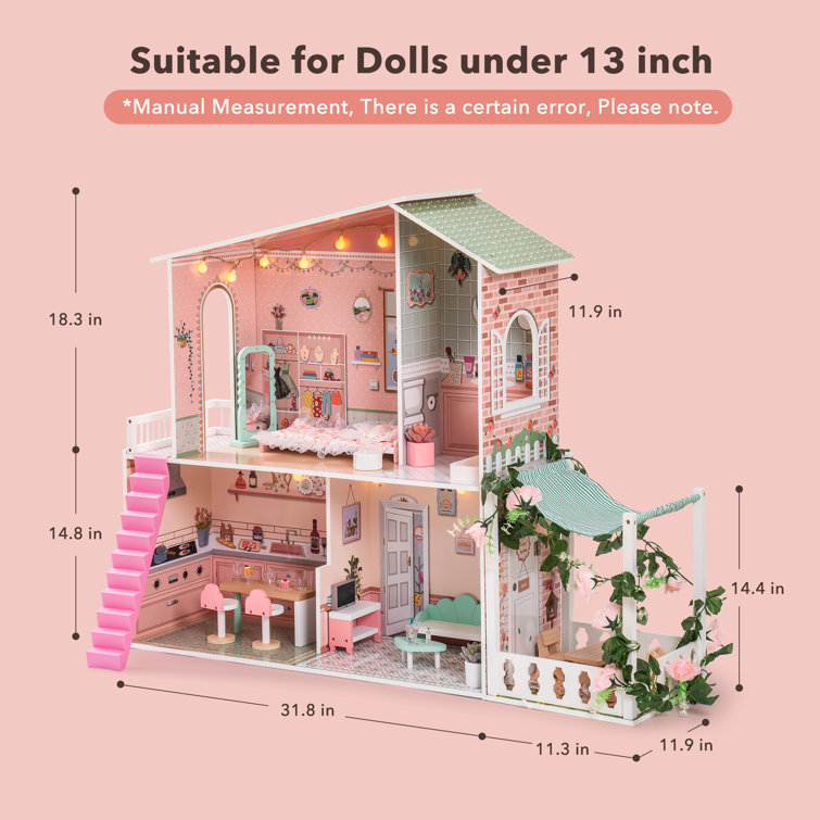 Doll House Colorful Light and 13 Rooms Huge Dollhouse with 3 Dolls