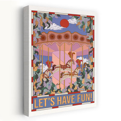 Let 039 S Have Fun - With Text Playful Retro Vintage Horse Architecture Landscape Wall Art 1 Piece Wrapped Canvas Wall Art