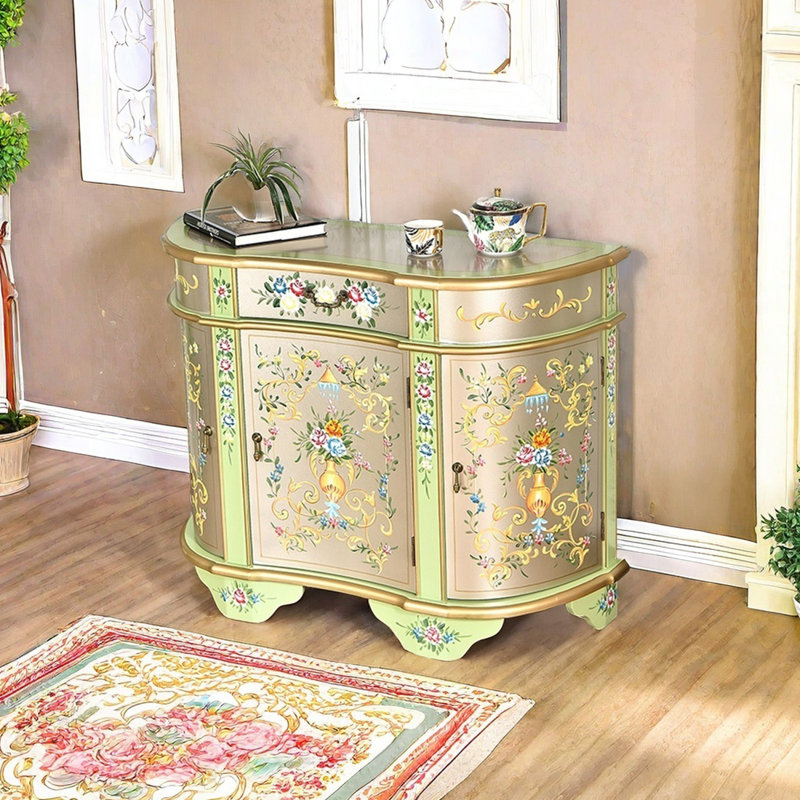 European style half-circle painted accent cabinet