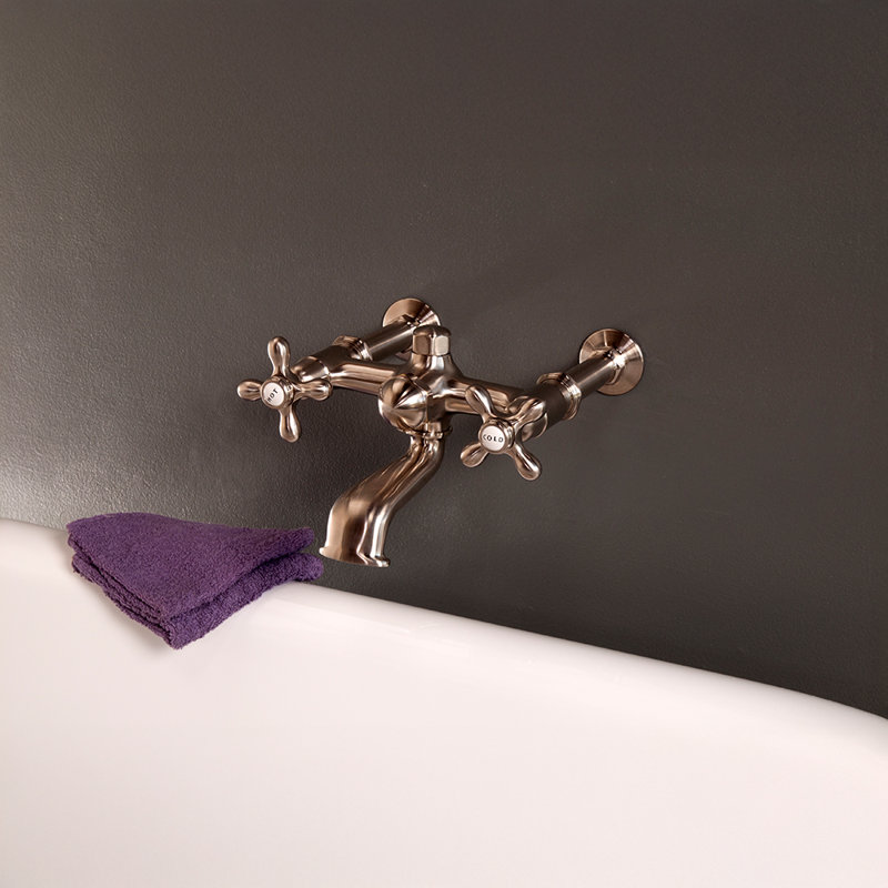 Wall Mount Tub Filler Faucet with Cross Handles, Satin Black