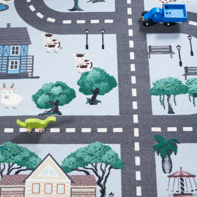 Tapis bleu / gris foncé Guarani, Carré 6 pi 7 po