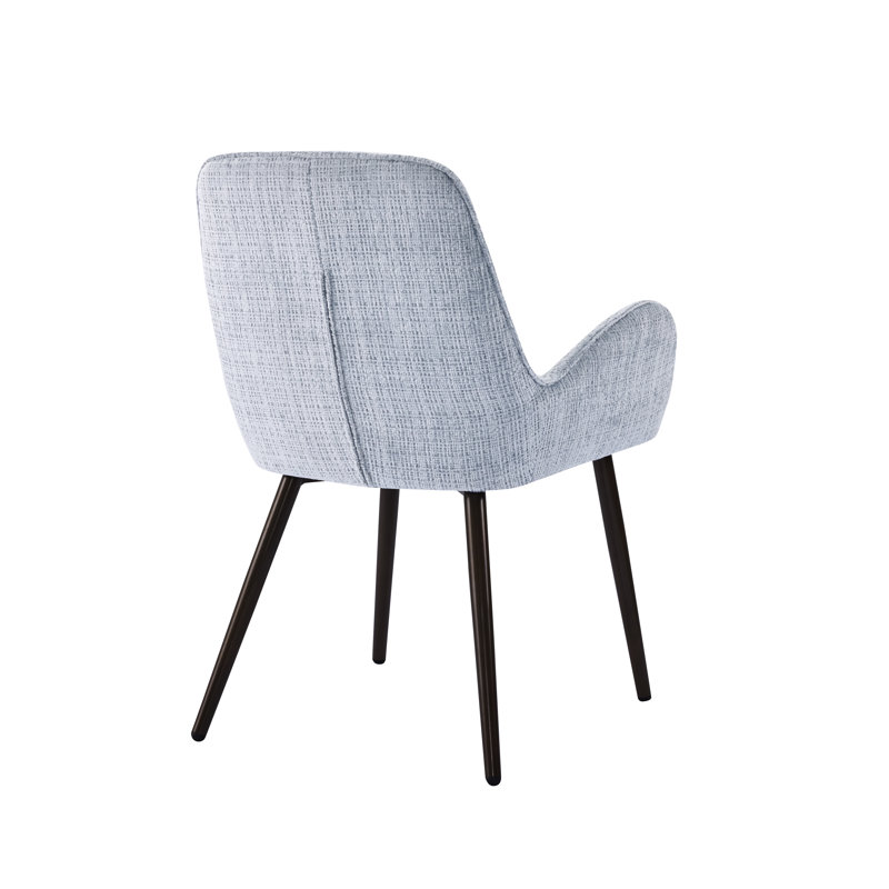 Chaise de salle à manger rembourrée moderne à accoudoirs courbés, chaise d'appoint en tissu texturé avec pieds en bois foncé, chaise de cuisine d'appoint confortable pour la salle à manger