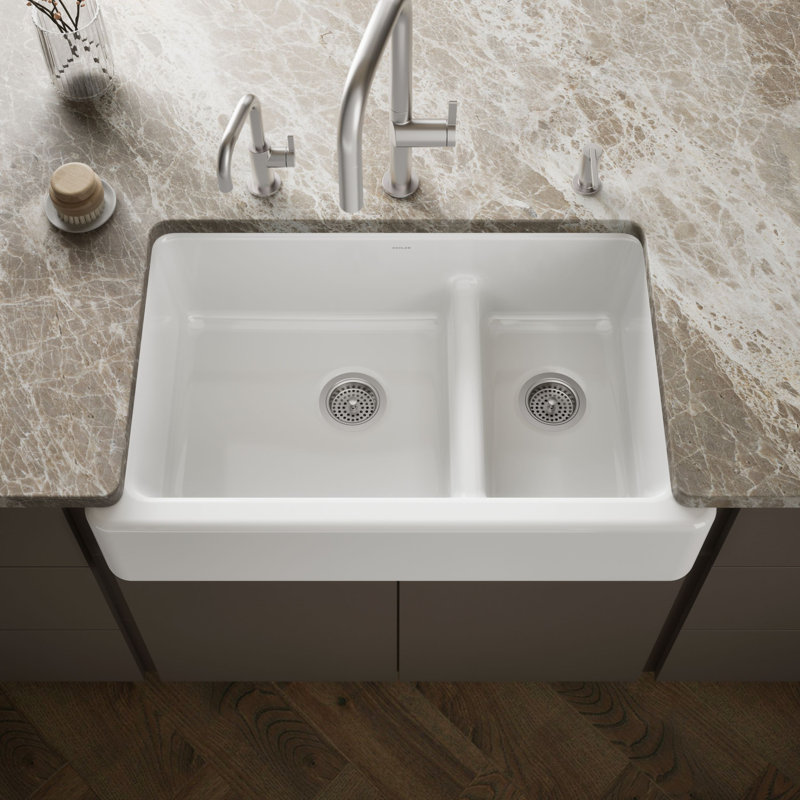 Whitehaven® 36" L x 22" W Double Basin Farmhouse Kitchen Sink, White