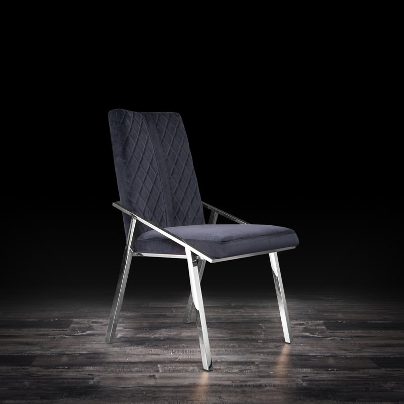 19'' H Velvet Upholstered Side Chair, Black, Silver