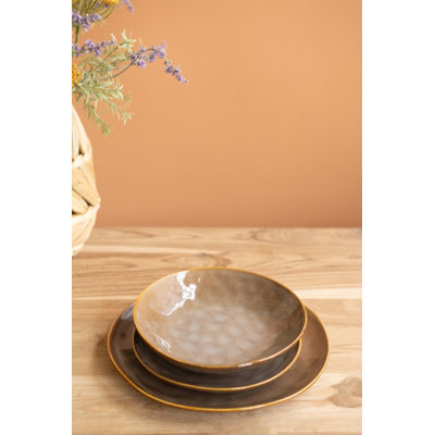  Set of 3 Antique Brown Ceramic Dinner, Salad & Bowl Set