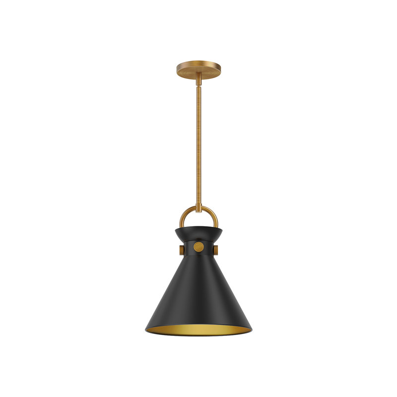 Luminaire suspendu conique simple à 1 lumière Tiney, H 12,75 po x l 10,5 po x P 10,5 po, Noir