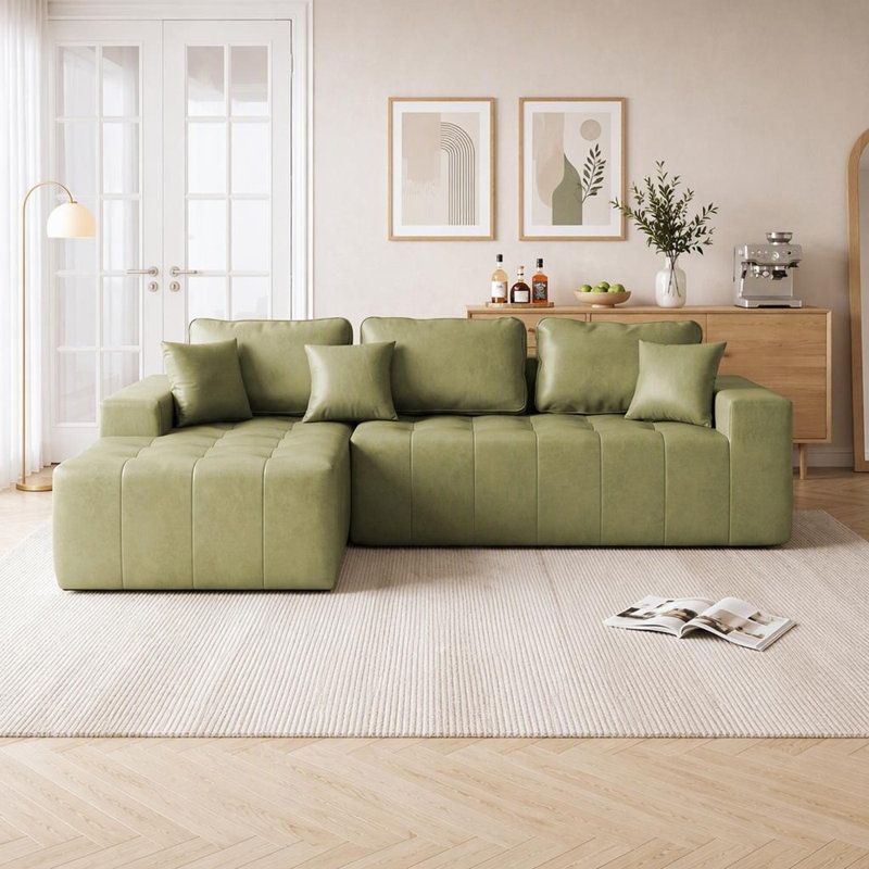 Canapé-lit d'angle en similicuir avec méridienne comprimée, canapé sectionnel en forme de L avec mousse haute densité, aucun assemblage requis