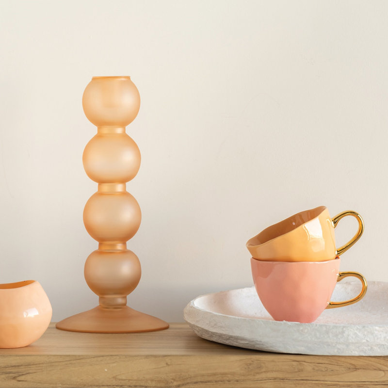 Geri 12.2'' H Glass Tabletop Candlestick, Almond Buff