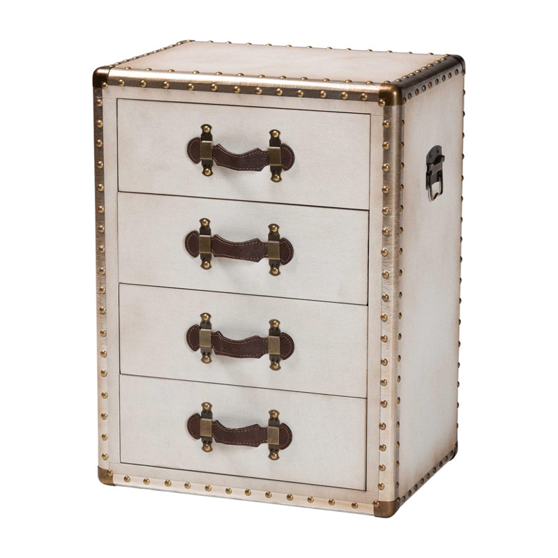 Baxton Studio Jaelyn Vintage Canvas 4-Drawer End Table, Beige/Brown