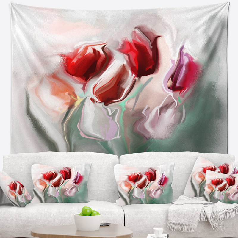 Tapisserie d’illustration en aquarelle d’animaux floral, H 50 po x l 60 po