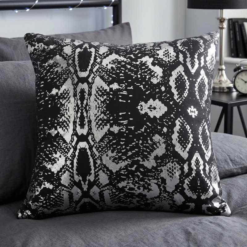 Housse de coussin carré en coton à imprimé animal, Noir, Housse de coussin seulement - sans coussin