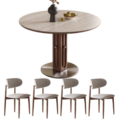 Table de salle à manger ronde moderne, base en acier inoxydable