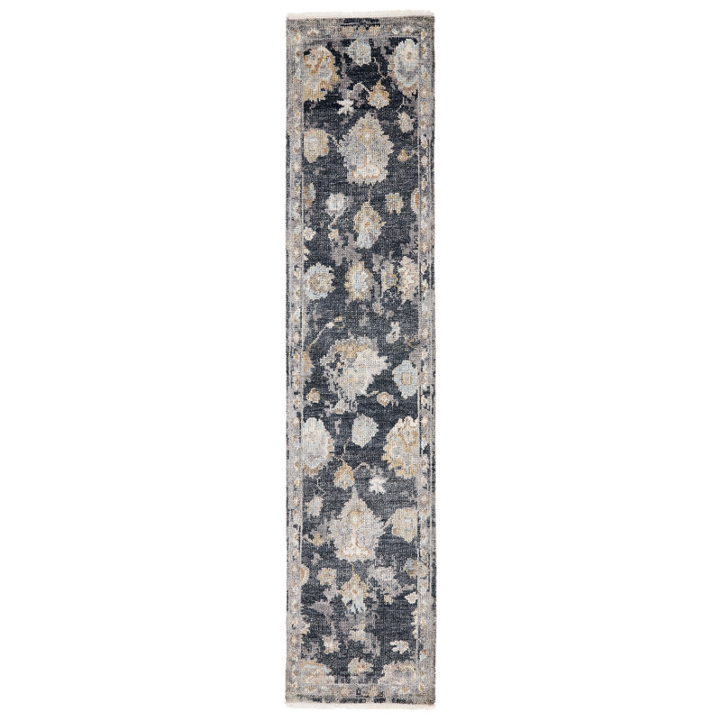 Timeless Fusion Hand Knotted Wool Abstract Area Rug in Black, Runner 2'6" x 10'