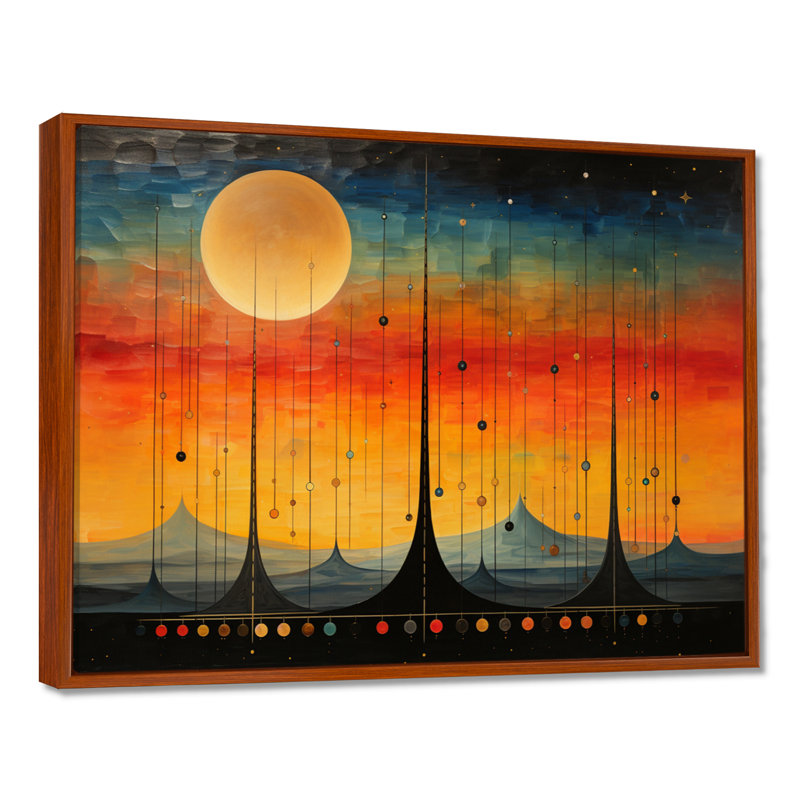 Nocturnal Full Moon Mountain Dreamscapes - Abstract Landscape, reproduction d'art mural, Cadre flottant brun
