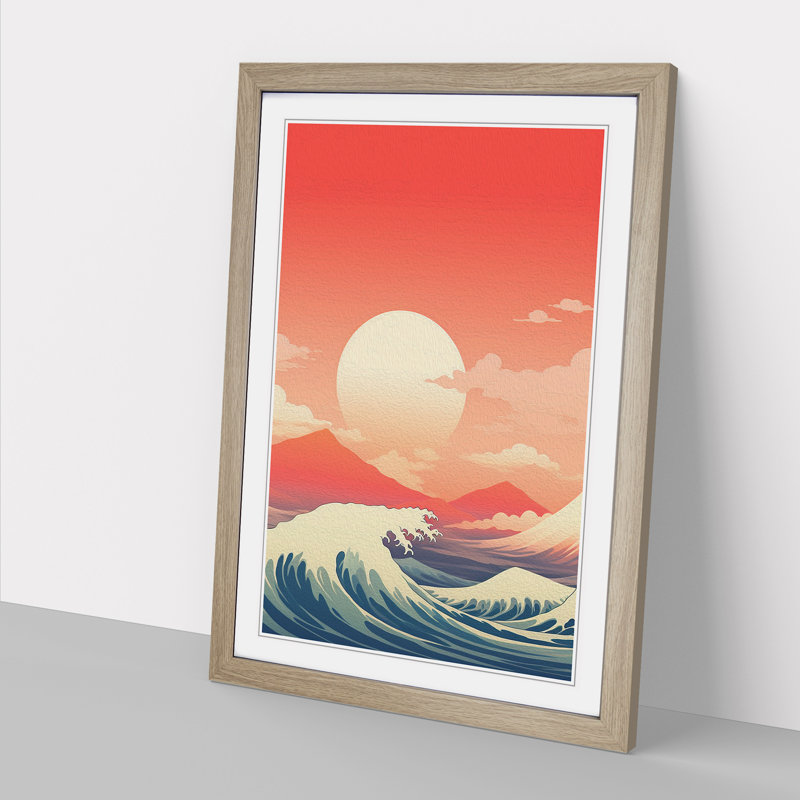 Wave Japanese Minimalism - Framed Print, 64cm H x 46cm W, Oak Framed