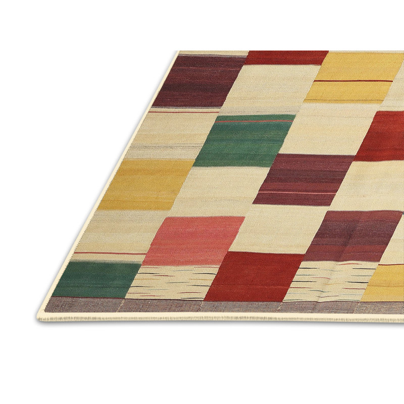 Tapis beige/rouge/jaune contemporain, Rectangle 2 pi x 4 pi