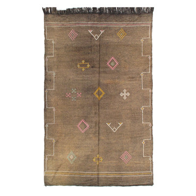 Tapis unique en laine brun / beige 4 pi 8 po x 7 pi 8 po Rosen