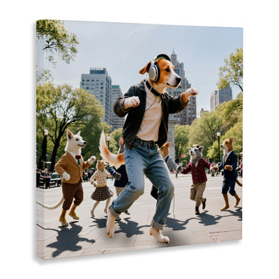 Stylish Dog Dancing in Park Canvas, design by CAD Designs
