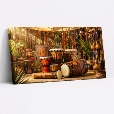 Tambour africain et art tribal sur toile, ensemble de 1 reproduction d'art sur toile