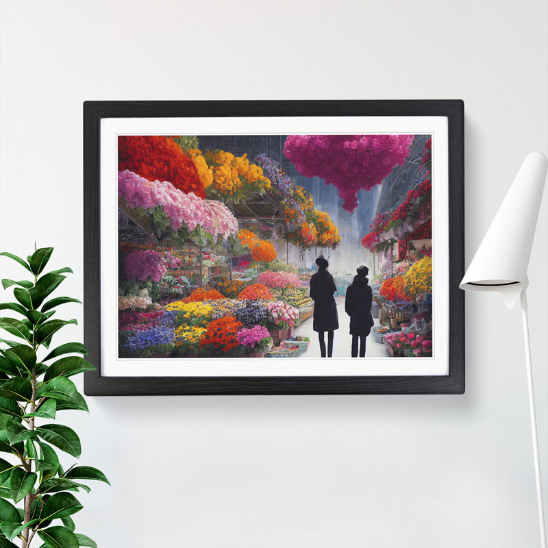 Entrancing Flower Market - Single Picture Frame Print, Black, 25cm H x 34cm W