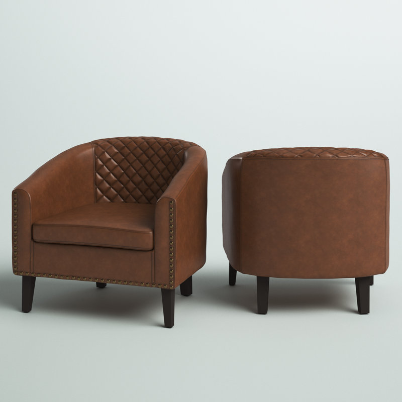 Fauteuil demi-tonneau capitonné 2 pièces Boney, Similicuir brun