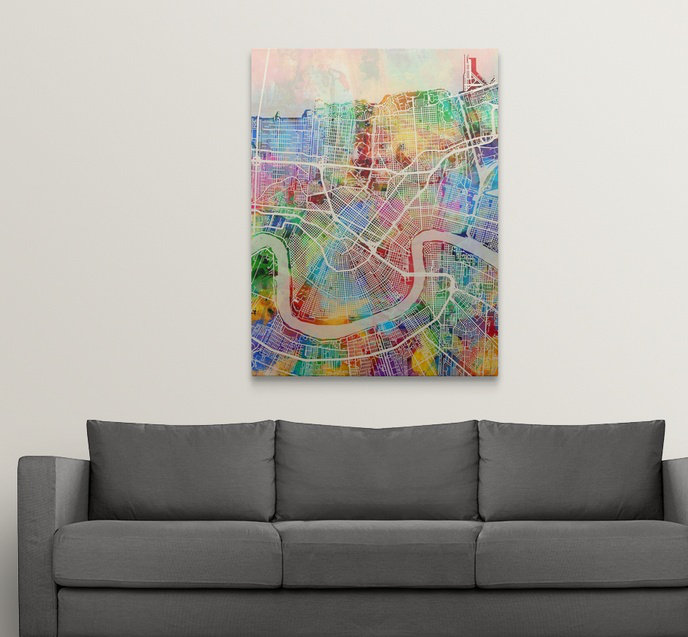 «New Orleans Street Map» par Francy, impression, H 48 po x l 36 po x P 1,5 po, Toile