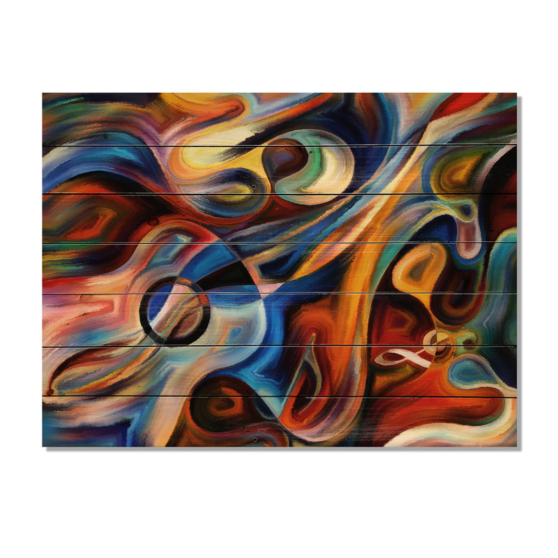 «Music», reproduction d'art sur toile abstraite, H 34 po x l 44 po, Impression encadrée, Bois